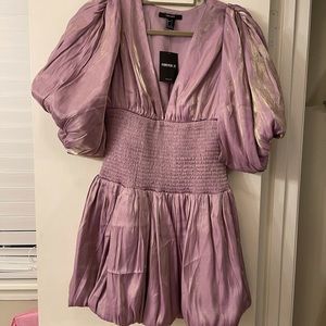 Smocked Puff Sleeve Mini Dress, Purple